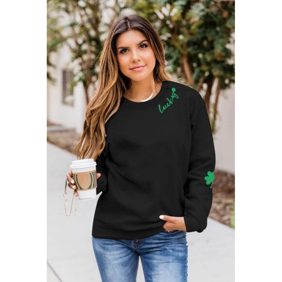 Women St Patricks Day Sweatshirt Cotton Blend Shamrock Lucky Clover Casual Top - Picture 3 of 5